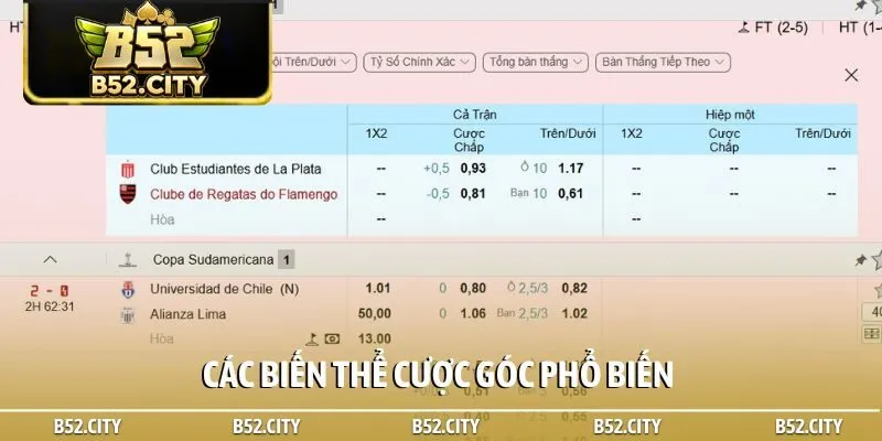 Các biến thể cược góc phổ biến
