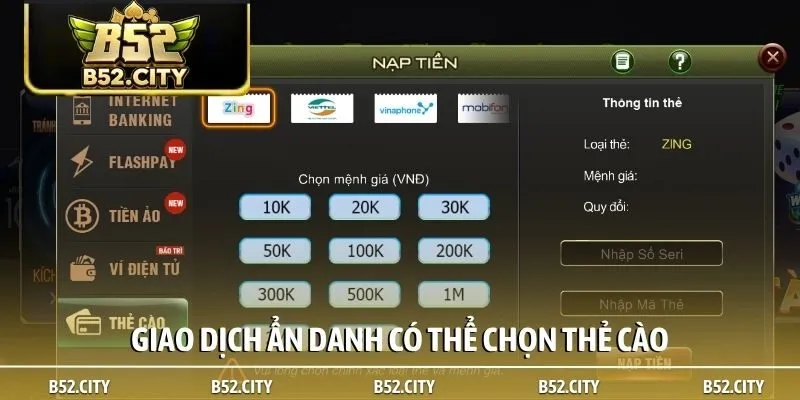 Giao dịch ẩn danh có thể chọn thẻ cào